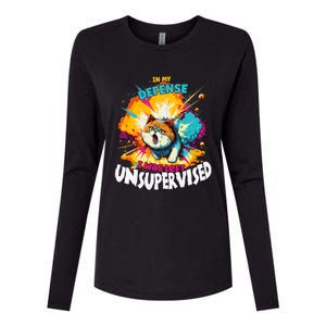 In My Defense I Was Left Unsupervised Gato Divertido Premium Womens Cotton Relaxed Long Sleeve T-Shirt