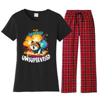 In My Defense I Was Left Unsupervised Gato Divertido Premium Women's Flannel Pajama Set