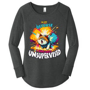 In My Defense I Was Left Unsupervised Gato Divertido Premium Women's Perfect Tri Tunic Long Sleeve Shirt