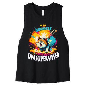 In My Defense I Was Left Unsupervised Gato Divertido Premium Women's Racerback Cropped Tank