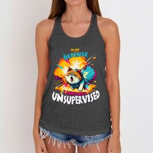 In My Defense I Was Left Unsupervised Gato Divertido Premium Women's Knotted Racerback Tank