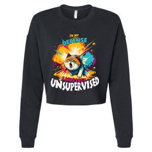 In My Defense I Was Left Unsupervised Gato Divertido Premium Cropped Pullover Crew