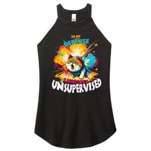 In My Defense I Was Left Unsupervised Gato Divertido Premium Women's Perfect Tri Rocker Tank