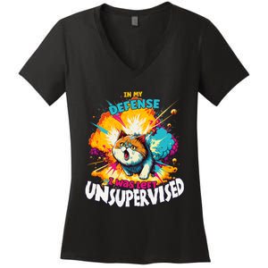 In My Defense I Was Left Unsupervised Gato Divertido Premium Women's V-Neck T-Shirt