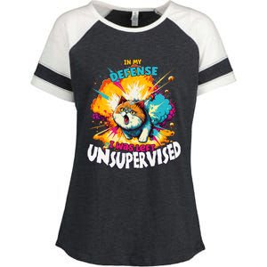 In My Defense I Was Left Unsupervised Gato Divertido Premium Enza Ladies Jersey Colorblock Tee