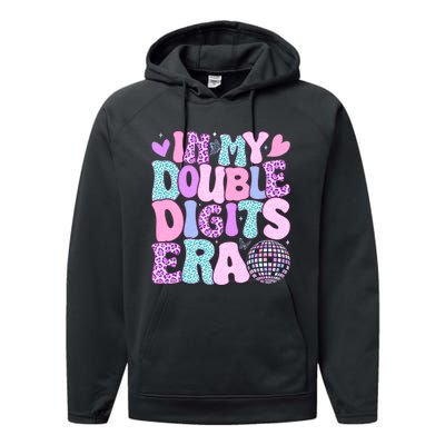 In My Double Digits Era Retro 10 Year Old 10th Birthday Girl Performance Fleece Hoodie