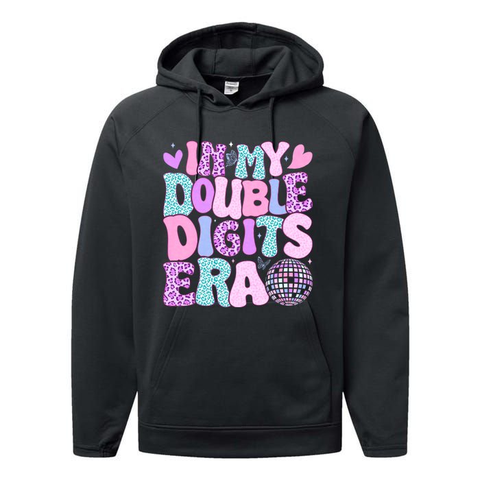 In My Double Digits Era Retro 10 Year Old 10th Birthday Girl Performance Fleece Hoodie