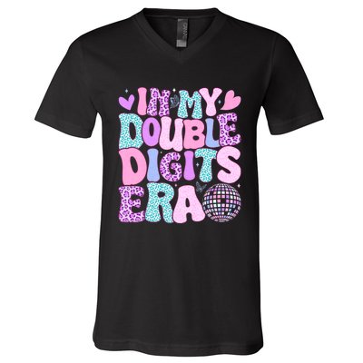 In My Double Digits Era Retro 10 Year Old 10th Birthday Girl V-Neck T-Shirt