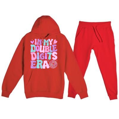 In My Double Digits Era Retro 10 Year Old 10th Birthday Girl Premium Hooded Sweatsuit Set