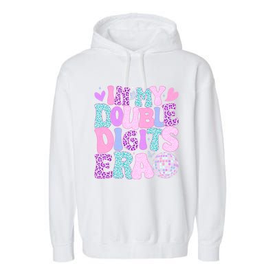 In My Double Digits Era Retro 10 Year Old 10th Birthday Girl Garment-Dyed Fleece Hoodie