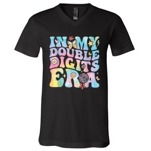 In My Double Digits Era Retro 10 Year Old 10th Birthday Girl V-Neck T-Shirt