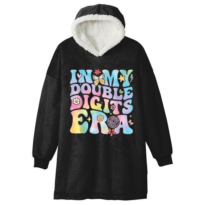 In My Double Digits Era Retro 10 Year Old 10th Birthday Girl Hooded Wearable Blanket