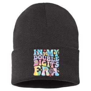 In My Double Digits Era Retro 10 Year Old 10th Birthday Girl Sustainable Knit Beanie