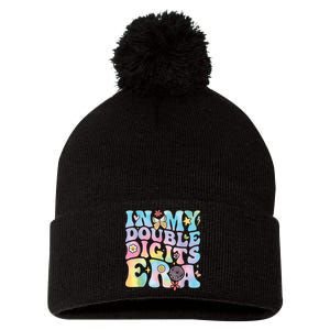 In My Double Digits Era Retro 10 Year Old 10th Birthday Girl Pom Pom 12in Knit Beanie