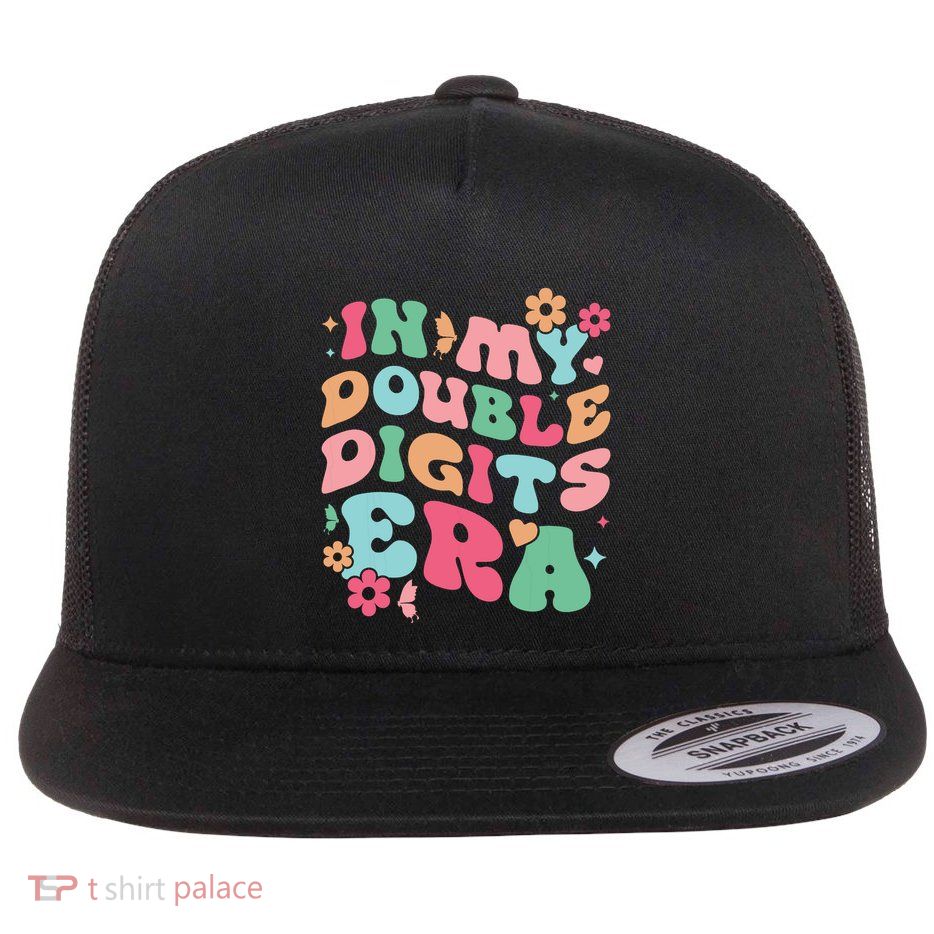 In My Double Digits Era Retro 10 Year Old Girl 10th Birthday Flat Bill Trucker Hat