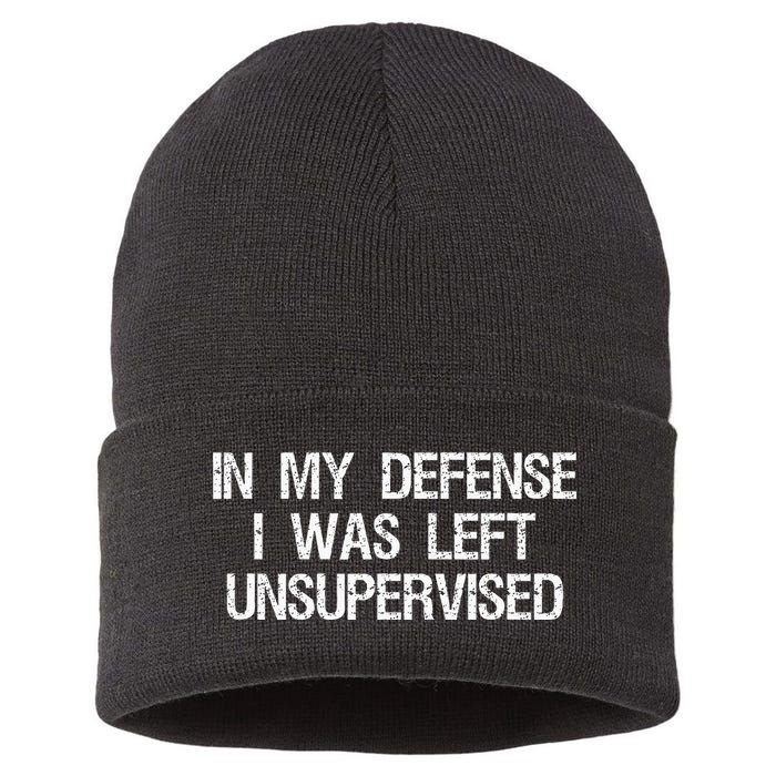 In My Defense I Was Left Unsupervised Funny Trouble Maker Sustainable Knit Beanie
