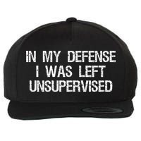 In My Defense I Was Left Unsupervised Funny Trouble Maker Wool Snapback Cap