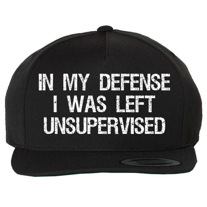 In My Defense I Was Left Unsupervised Funny Trouble Maker Wool Snapback Cap