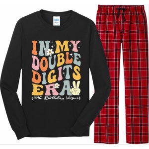 In My Double Digits Era Retro 10 Year Old 10th Birthday Funny Gift Long Sleeve Pajama Set