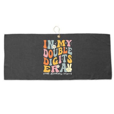 In My Double Digits Era Retro 10 Year Old 10th Birthday Funny Gift Large Microfiber Waffle Golf Towel