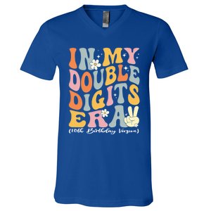 In My Double Digits Era Retro 10 Year Old 10th Birthday Funny Gift V-Neck T-Shirt