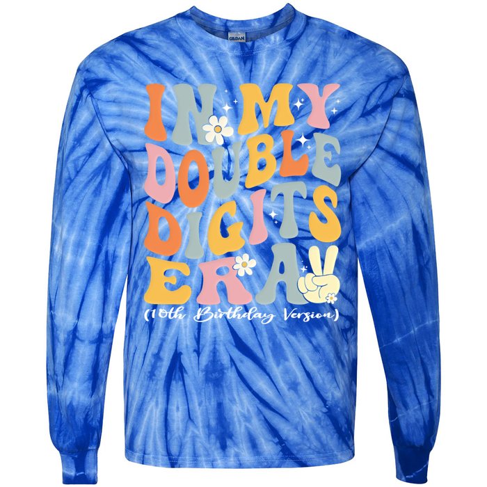 In My Double Digits Era Retro 10 Year Old 10th Birthday Funny Gift Tie-Dye Long Sleeve Shirt