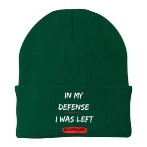 In My Defense I Was Left Unsupervised Funny Raglan Baseball Knit Cap Winter Beanie