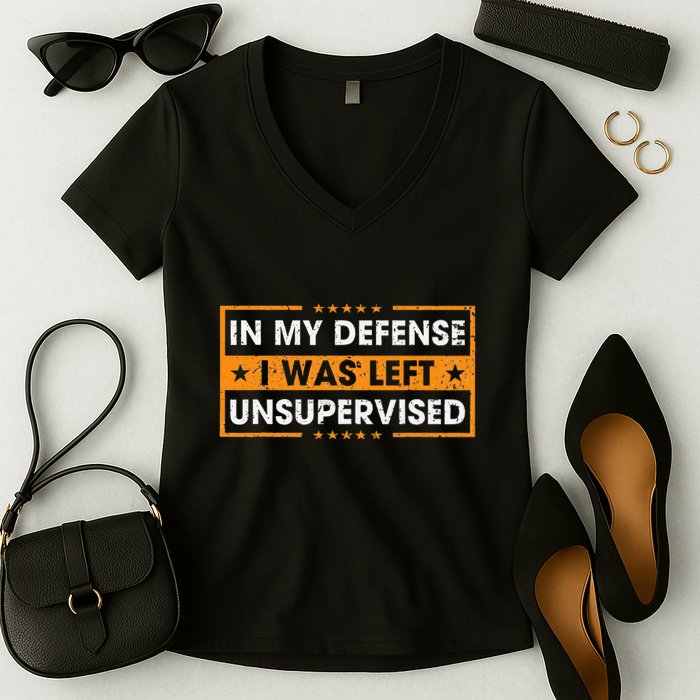 In My Defense I Was Left Unsupervised Retro Women's V-Neck T-Shirt