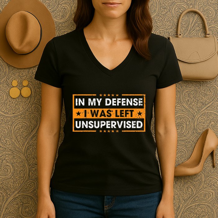 In My Defense I Was Left Unsupervised Retro Women's V-Neck T-Shirt