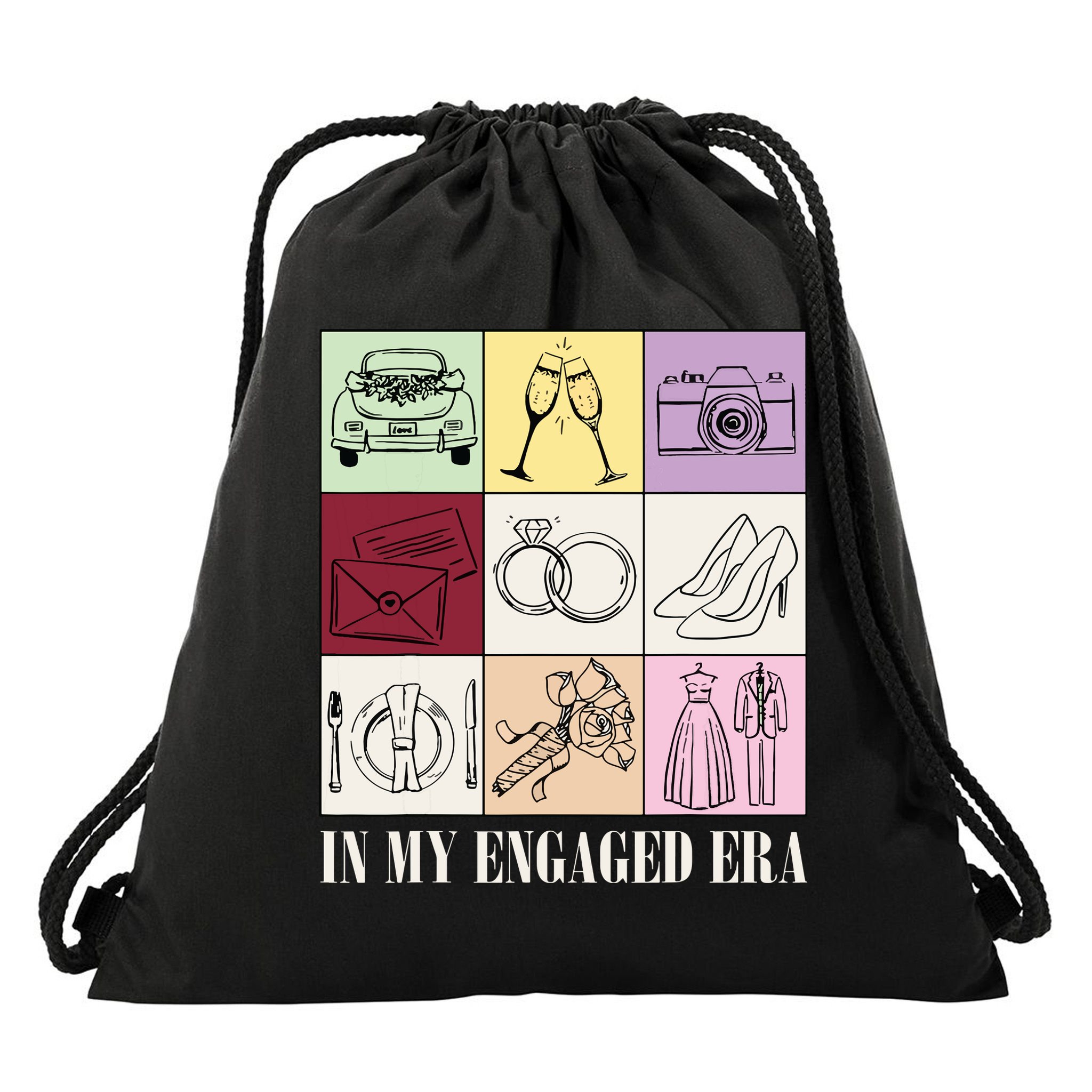 In My Engaged Era Retro Bride Wedding Engagement Drawstring Bag