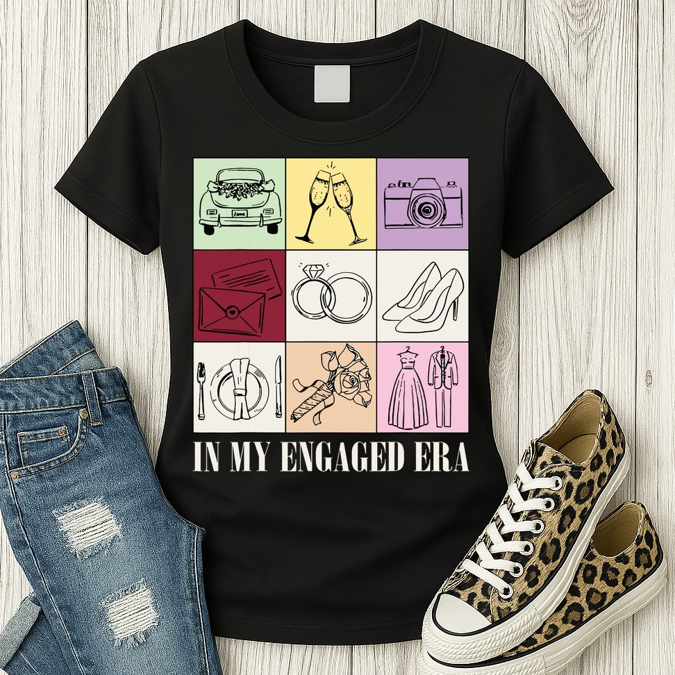 In My Engaged Era Retro Bride Wedding Engagement Womens T-Shirt