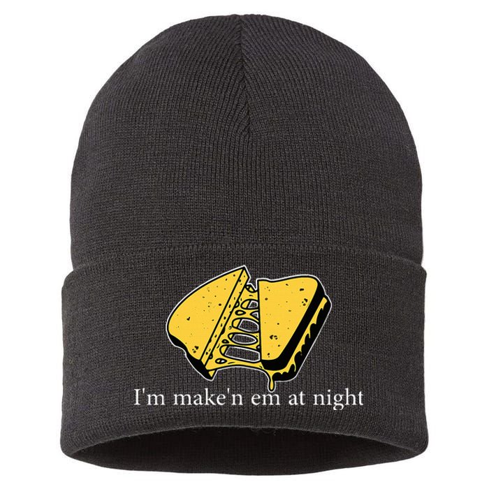 IM MakeN Em At Night Cheese Sandwich Funny Meme Sustainable Knit Beanie