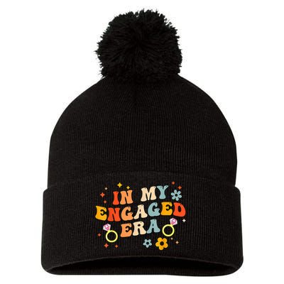 In My Engaged Era Groovy Bride Bachelorette Party Pom Pom 12in Knit Beanie