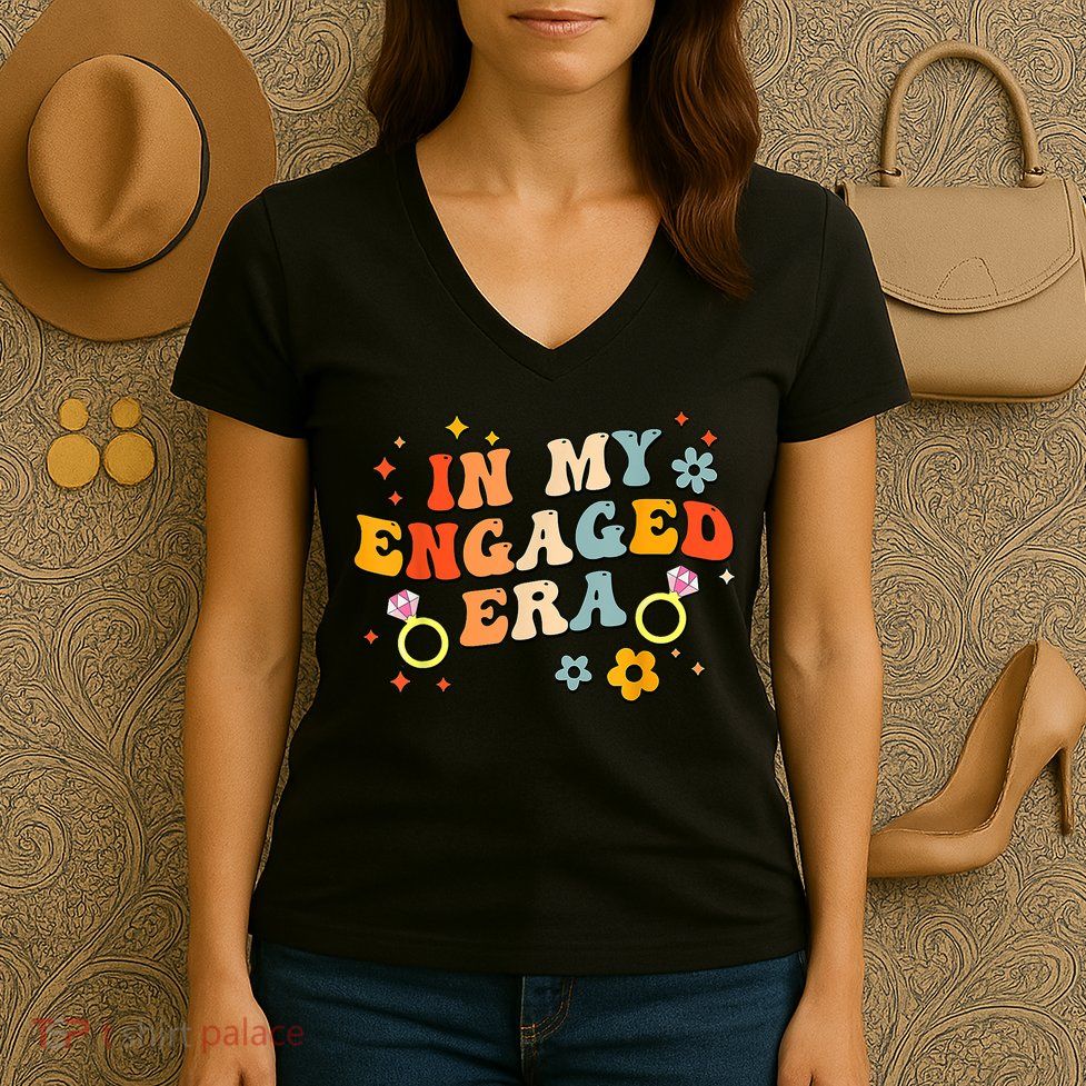 In My Engaged Era Groovy Bride Bachelorette Party Women's V-Neck T-Shirt
