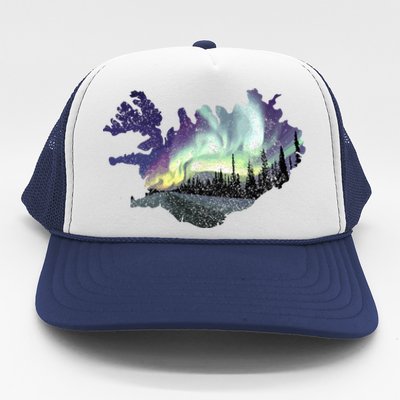 Iceland Map Fire Ice Northern Light Icelandic Souvenir Trucker Hat