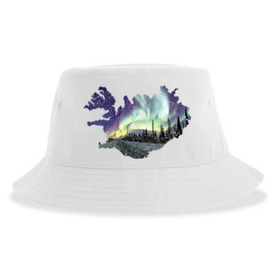 Iceland Map Fire Ice Northern Light Icelandic Souvenir Sustainable Bucket Hat