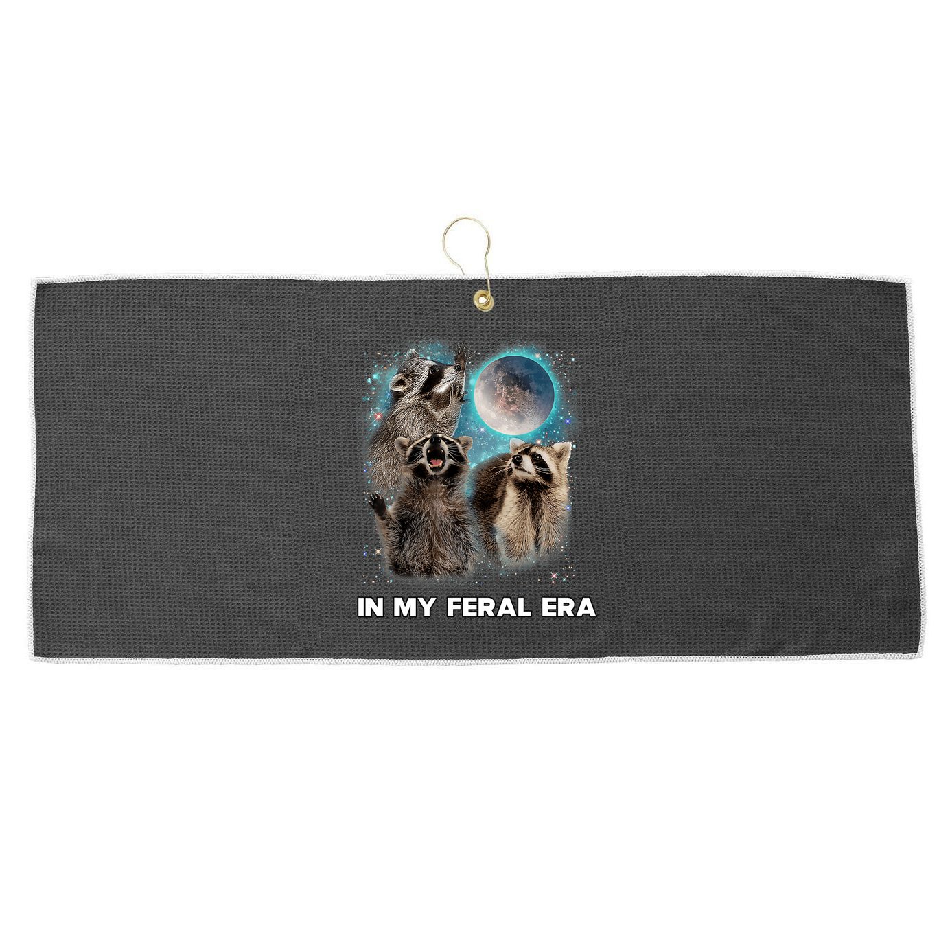 In My Feral Era Raccoon Large Microfiber Waffle Golf Towel