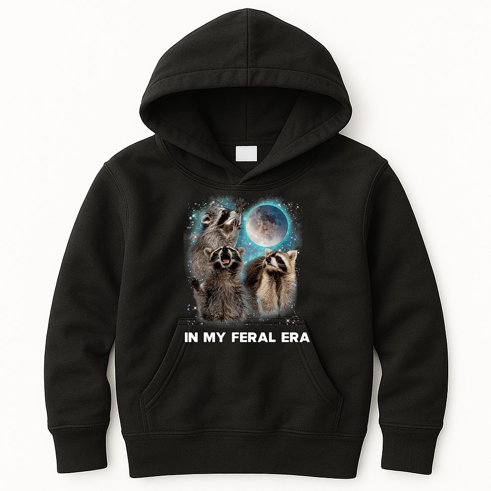 In My Feral Era Raccoon Kids Hoodie