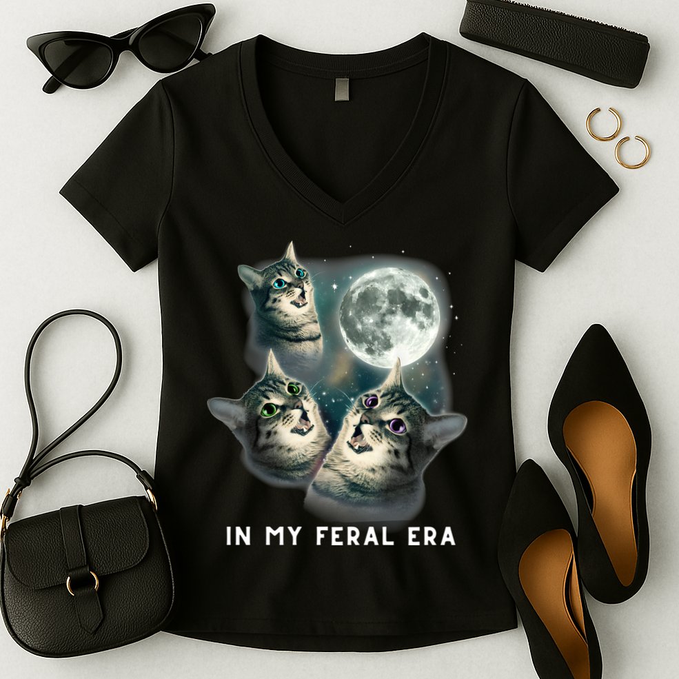 In My Feral Era Cat Women's V-Neck T-Shirt