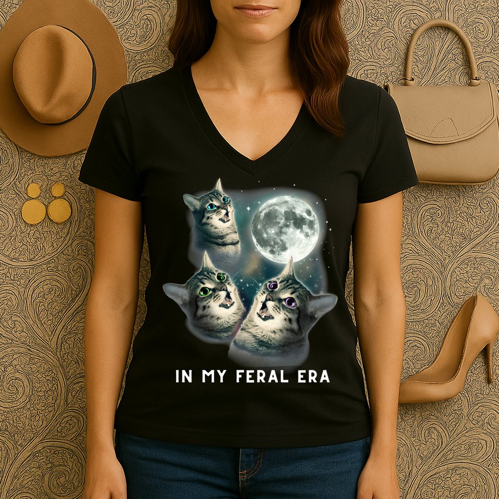In My Feral Era Cat Women's V-Neck T-Shirt
