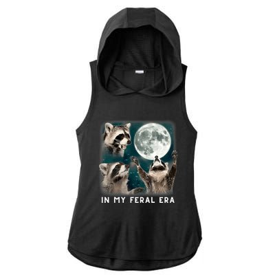 In My Feral Era Raccoon Ladies PosiCharge Tri-Blend Wicking Draft Hoodie Tank