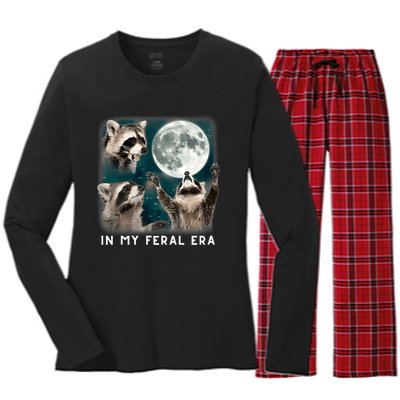 In My Feral Era Raccoon Women's Long Sleeve Flannel Pajama Set 