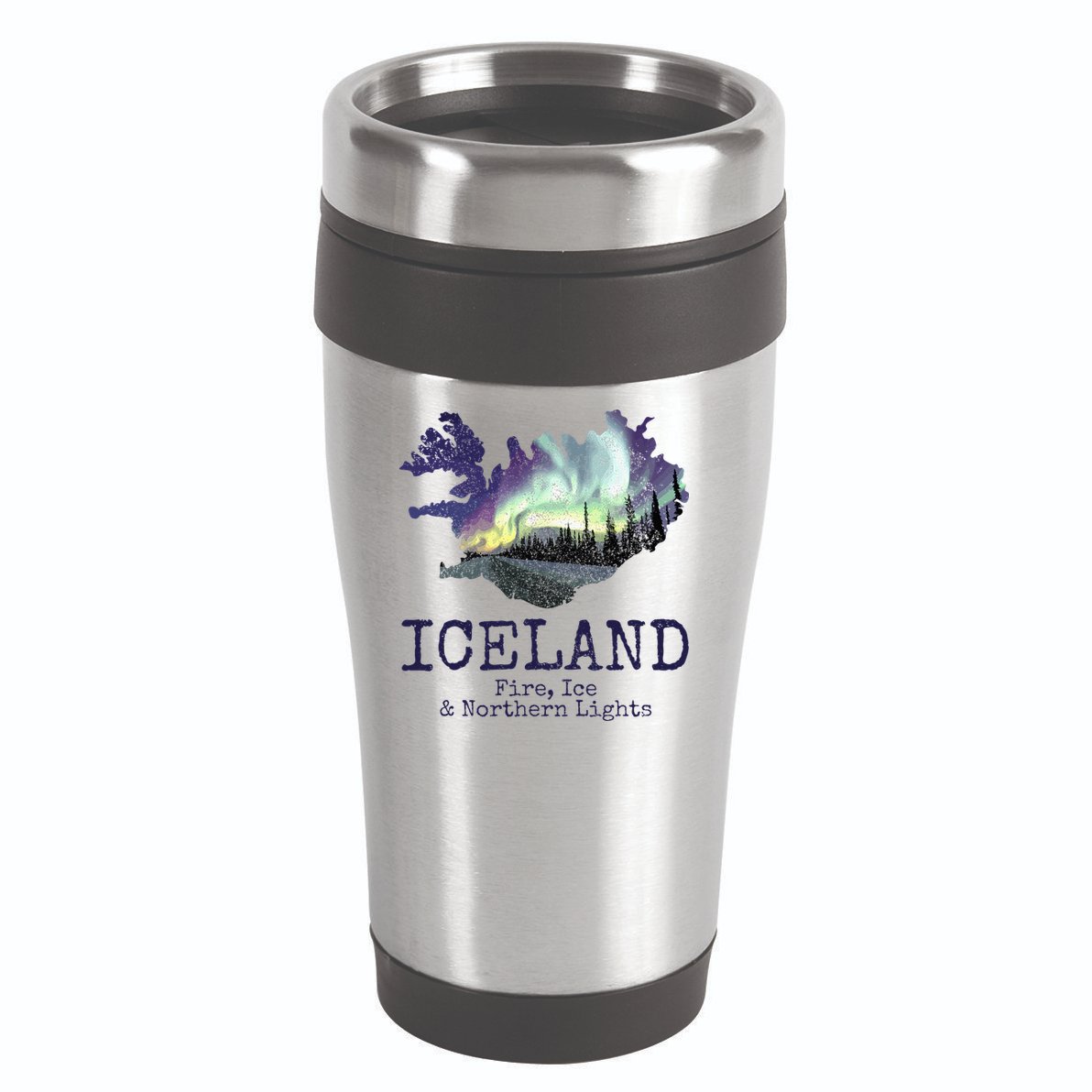 Iceland Map Fire Ice Northern Light Icelandic Souvenir 16oz Travel Tumbler