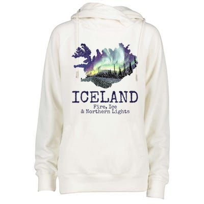 Iceland Map Fire Ice Northern Light Icelandic Souvenir Womens Funnel Neck Pullover Hood