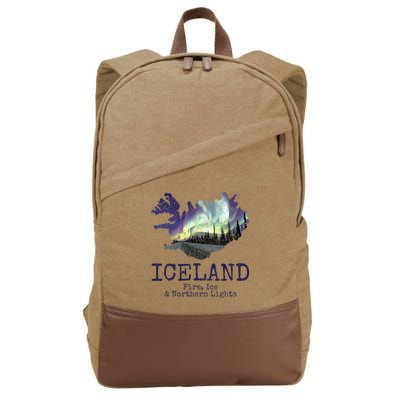 Iceland Map Fire Ice Northern Light Icelandic Souvenir Cotton Canvas Backpack