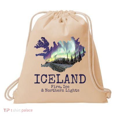 Iceland Map Fire Ice Northern Light Icelandic Souvenir Drawstring Bag