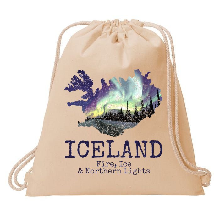 Iceland Map Fire Ice Northern Light Icelandic Souvenir Drawstring Bag