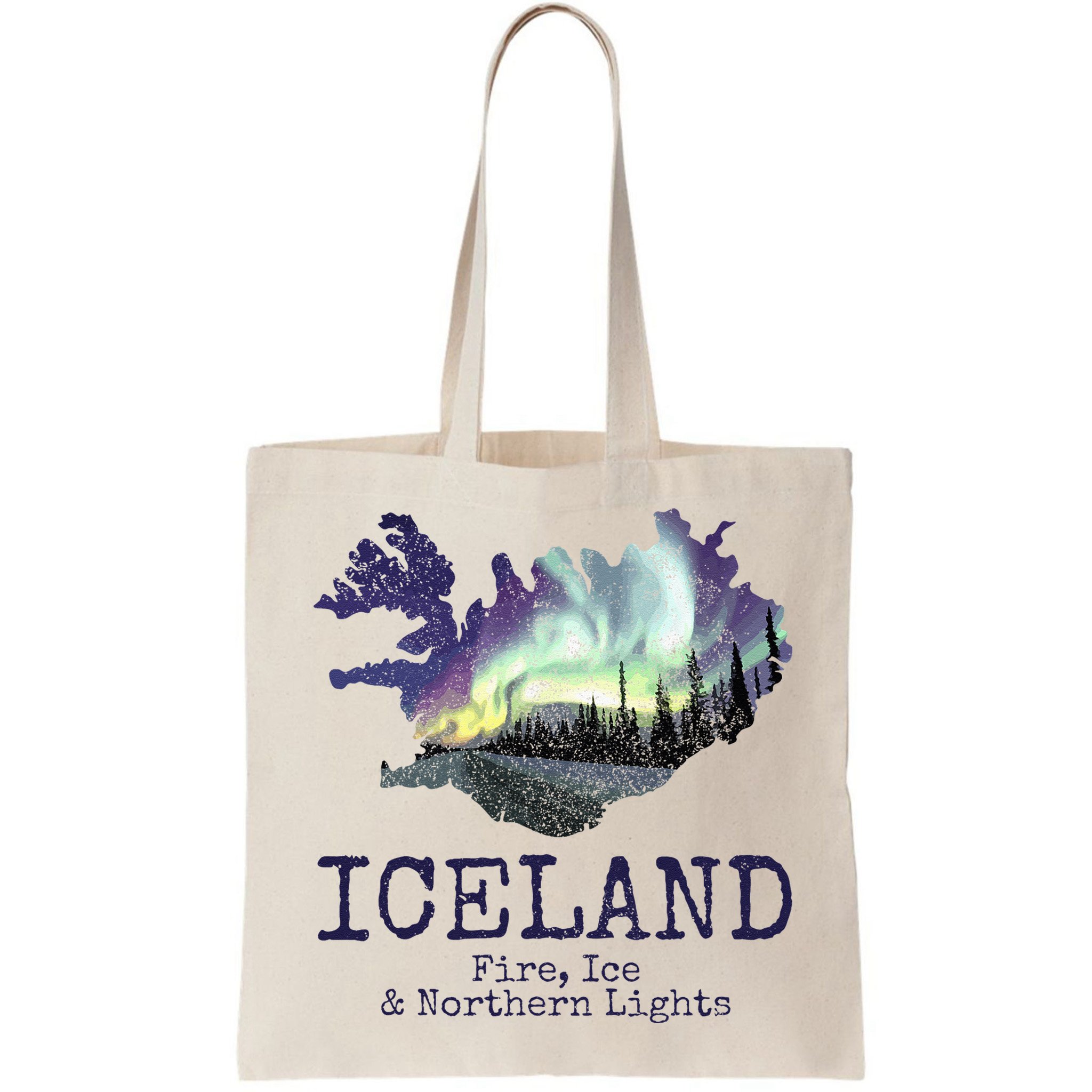 Iceland Map Fire Ice Northern Light Icelandic Souvenir Bag