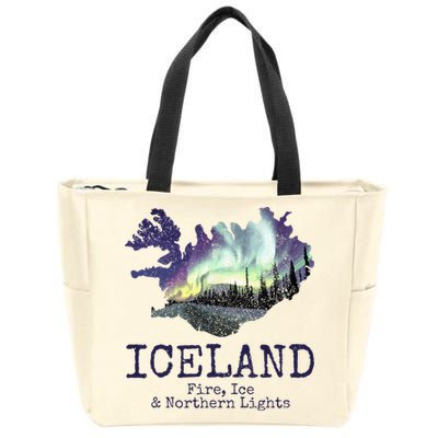 Iceland Map Fire Ice Northern Light Icelandic Souvenir Zip Tote Bag