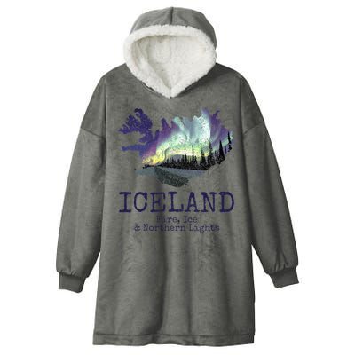 Iceland Map Fire Ice Northern Light Icelandic Souvenir Hooded Wearable Blanket